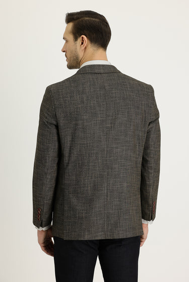 Orta Kahve Relaxed Fit Rahat Kesim Klasik Desenli Ceket