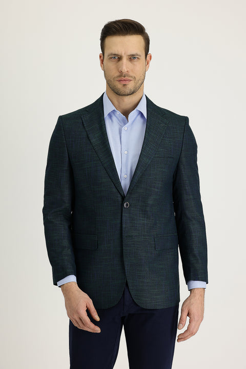 Petrol Yeşili 4 Drop Relaxed Fit Rahat Kesim Klasik Desenli Ceket