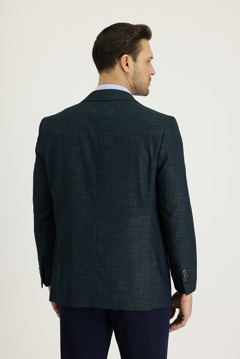 Petrol Yeşili 4 Drop Relaxed Fit Rahat Kesim Klasik Desenli Ceket