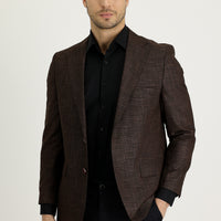 Orta Turuncu 4 Drop Relaxed Fit Rahat Kesim Klasik Desenli Ceket