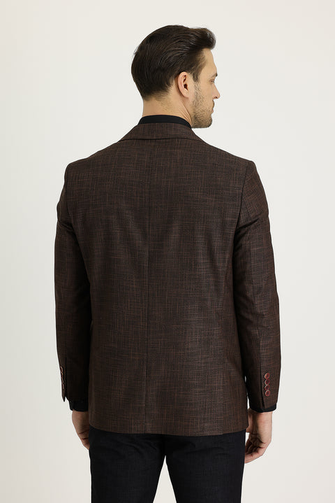 Orta Turuncu 4 Drop Relaxed Fit Rahat Kesim Klasik Desenli Ceket