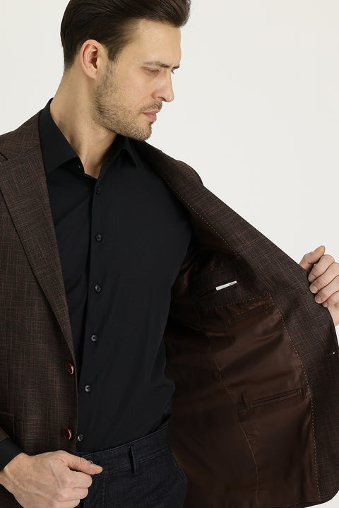 Orta Turuncu 4 Drop Relaxed Fit Rahat Kesim Klasik Desenli Ceket
