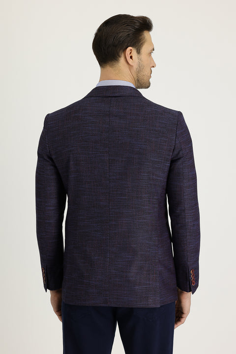 Koyu Mor 6 Drop Regular Fit Standart Kesim Klasik Desenli Ceket