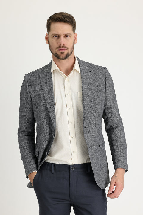 Black 6 Drop Regular Fit Patterned Jacket