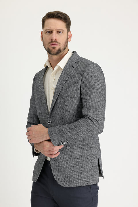 Black 6 Drop Regular Fit Patterned Jacket