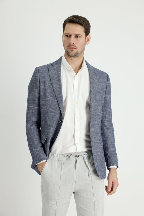 Light Navy Blue 6 Drop Regular Fit Patterned Jacket
