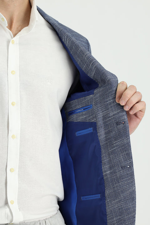Açık Lacivert 4 Drop Relaxed Fit Rahat Kesim Desenli Ceket