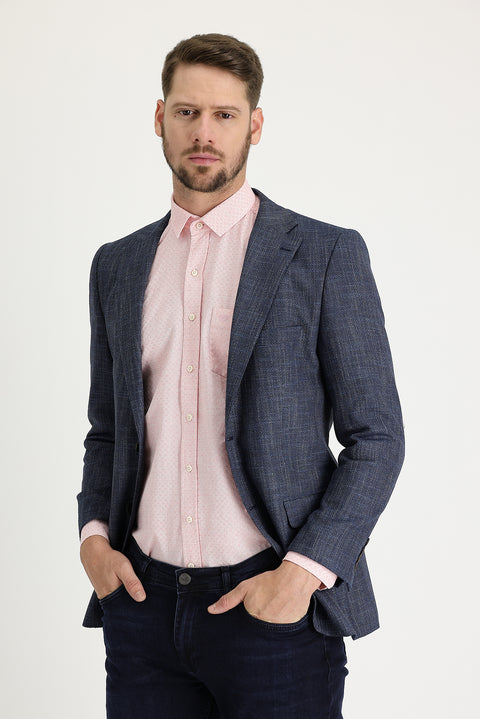 Medium Navy 6 Drop Regular Fit Patterned Jacket