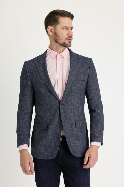 Orta Lacivert 4 Drop Relaxed Fit Rahat Kesim Desenli Ceket