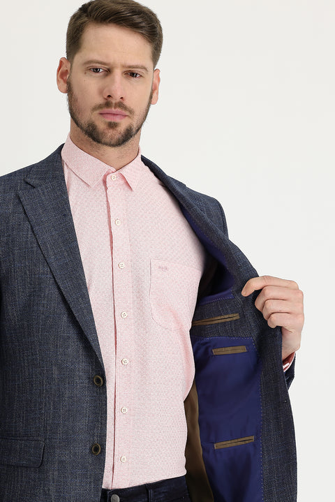 Orta Lacivert 4 Drop Relaxed Fit Rahat Kesim Desenli Ceket