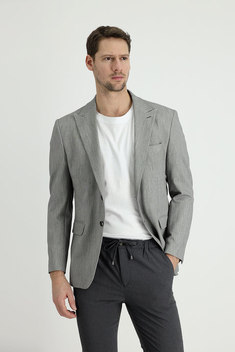 Siyah 7 Drop Slim Fit Dar Kesim Klasik Desenli Ceket