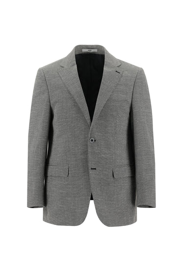 Siyah Regular Fit Desenli Keten Karışımlı Ceket