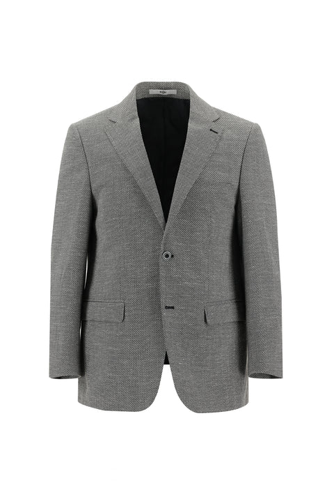 Black 4-Drop Relaxed Fit Patterned Linen Blend Jacket