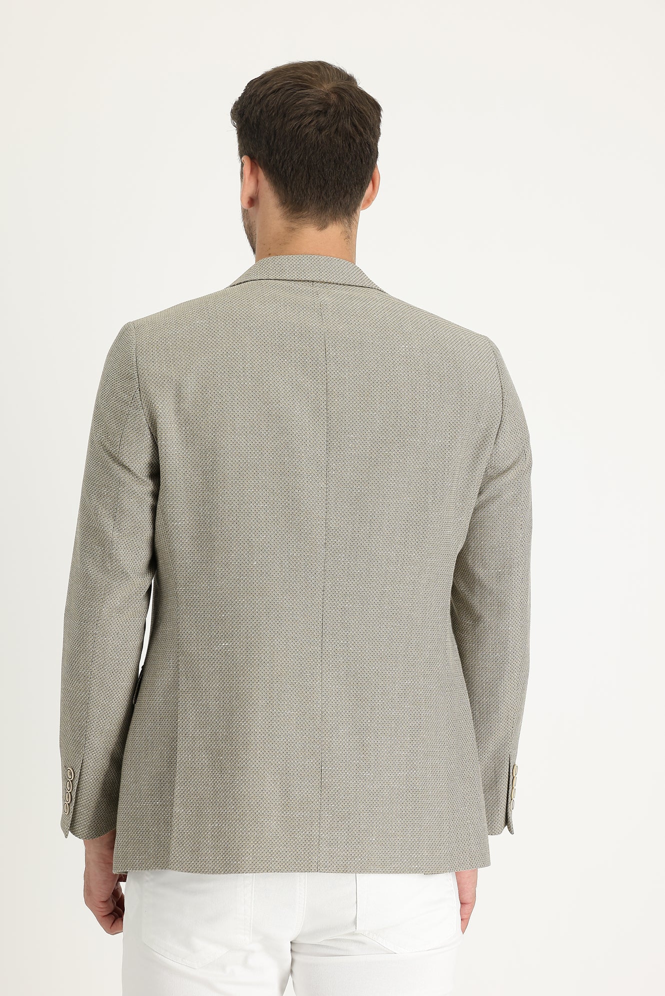 Men's Dark Beige 6 Drop Regular Fit Patterned Linen Blend Jacket | Kiğılı