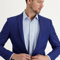 Koyu Mavi  Super Slim Fit Ekstra Dar Kesim Klasik Desenli Yünlü Keten Karışımlı Ceket