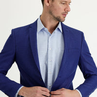 Dark Blue 7 Drop Super Slim Fit Extra Narrow Cut Classic Patterned Wool Linen Blend Jacket