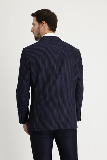 Açık Lacivert Relaxed Fit Rahat Kesim Çizgili Blazer Ceket