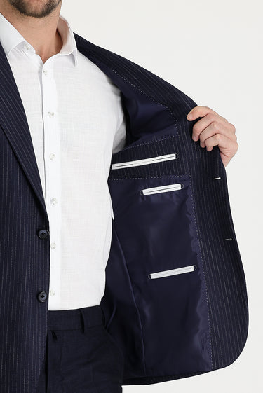 Açık Lacivert Relaxed Fit Rahat Kesim Çizgili Blazer Ceket