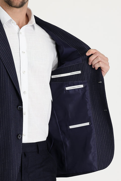 Light Navy 4-Drop Relaxed Fit Striped Blazer Jacket