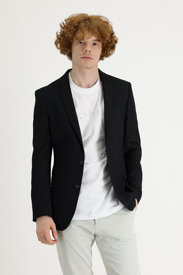 Siyah Super Slim Fit Ekstra Dar Kesim Klasik Ceket