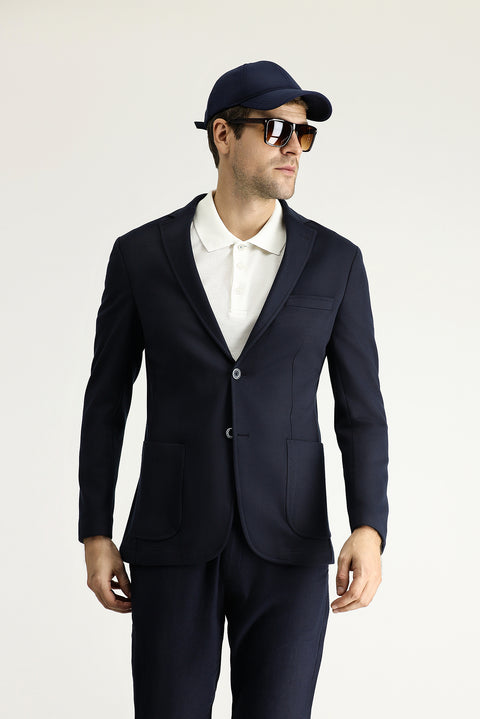 Koyu Lacivert 7 Drop Super Slim Fit Eksra Dar Kesim Astarsız Spor Ceket