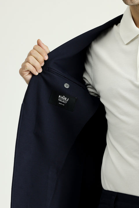 Koyu Lacivert 7 Drop Super Slim Fit Eksra Dar Kesim Astarsız Spor Ceket