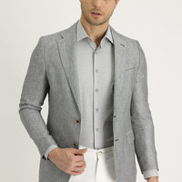 Light Grey 6 Drop Regular Fit Classic Patterned Linen Jacket