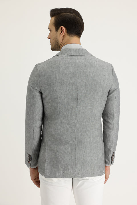 Light Grey 6 Drop Regular Fit Classic Patterned Linen Jacket