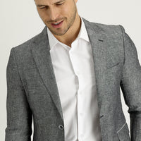 Orta Gri 7 Drop Slim Fit Dar Kesim Klasik Desenli Keten Ceket