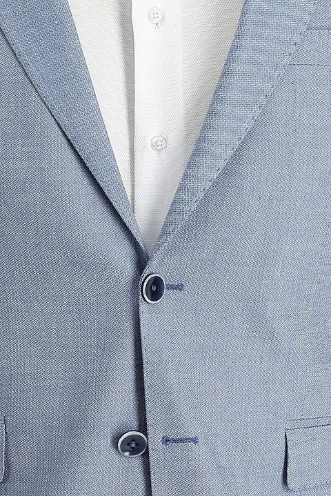 Orta Lacivert 7 Drop Slim Fit Dar Kesim Klasik Desenli Keten Ceket
