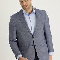 Koyu Lacivert Relaxed Fit Rahat Kesim Klasik Desenli Keten Ceket