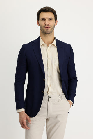  Koyu Lacivert 7 Drop Slim Fit Dar Kesim Klasik Keten Ceket