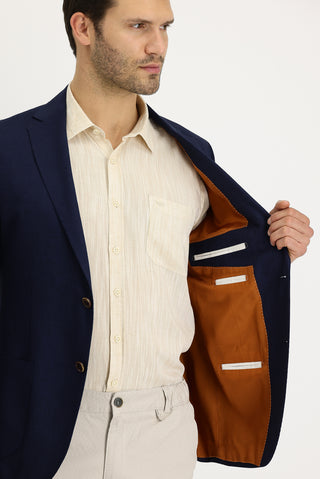  Koyu Lacivert 7 Drop Slim Fit Dar Kesim Klasik Keten Ceket