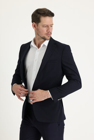  Koyu Lacivert Slim Fit Dar Kesim Yünlü Blazer Ceket