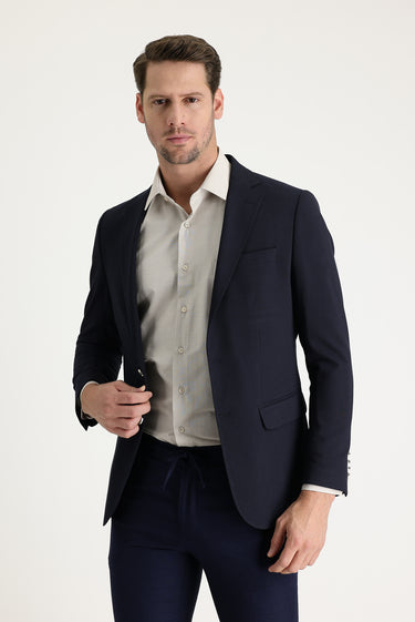  Koyu Lacivert Regular Fit Yünlü Blazer Ceket