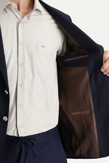  Koyu Lacivert Regular Fit Yünlü Blazer Ceket