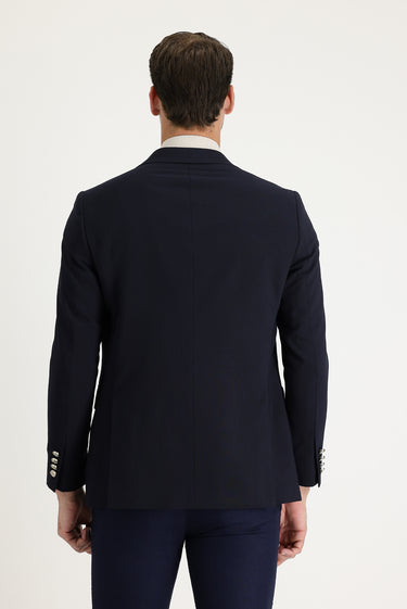 Koyu Lacivert Regular Fit Yünlü Blazer Ceket