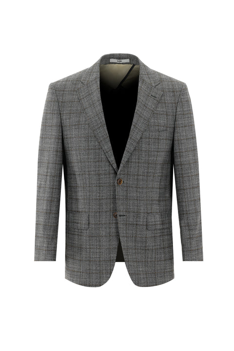 Açık Siyah 4 Drop Relaxed Fit Rahat Kesim Ekose Ceket