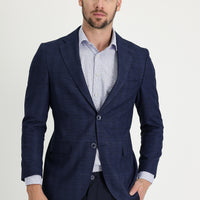 Dark Navy 4-Drop Relaxed Fit Plaid Jacket