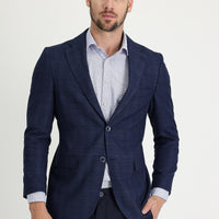 Koyu Lacivert 4 Drop Relaxed Fit Rahat Kesim Ekose Ceket