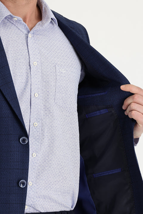 Koyu Lacivert 4 Drop Relaxed Fit Rahat Kesim Ekose Ceket