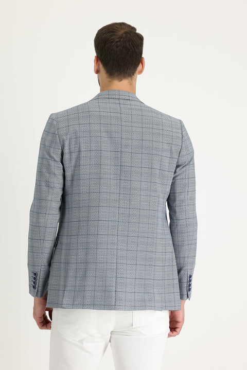 Koyu Mavi  6 Drop Regular Fit Standart Kesim Ekose Ceket