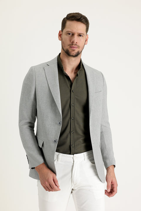 Orta Gri 4 Drop Relaxed Fit Rahat Kesim Desenli Klasik Ceket