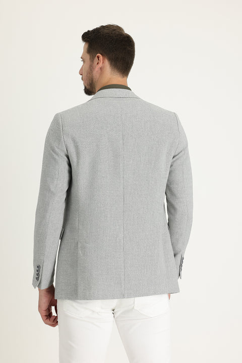 Orta Gri 6 Drop Regular Fit Standart Kesim Klasik Desenli Keten Karışımlı Ceket