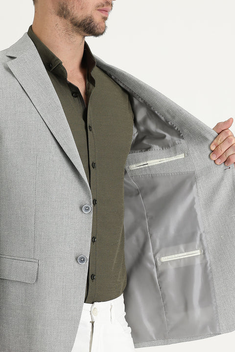 Medium Grey 6 Drop Regular Fit Classic Patterned Linen Blend Jacket