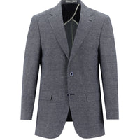 Koyu Lacivert 4 Drop Relaxed Fit Rahat Kesim Klasik Desenli Keten Karışımlı Ceket