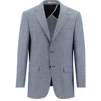 Havacı Mavi 6 Drop Regular Fit Standart Kesim Klasik Desenli Keten Karışımlı Ceket