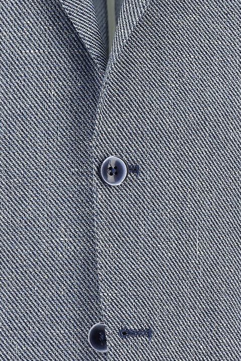 Havacı Mavi 4 Drop Relaxed Fit Rahat Kesim Klasik Desenli Keten Karışımlı Ceket