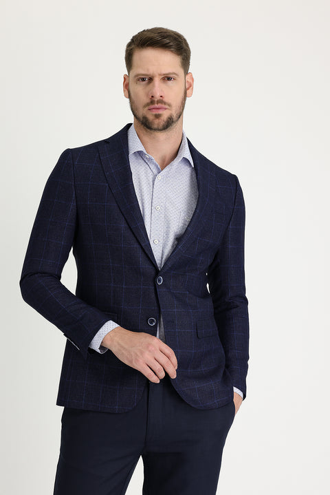 Dark Navy 6 Drop Regular Fit Patterned Jacket