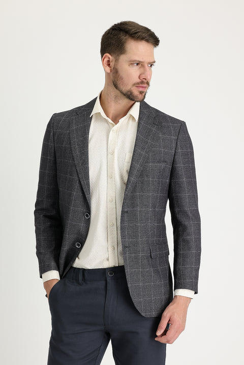 Orta Antrasit 4 Drop Relaxed Fit Rahat Kesim Desenli Ceket